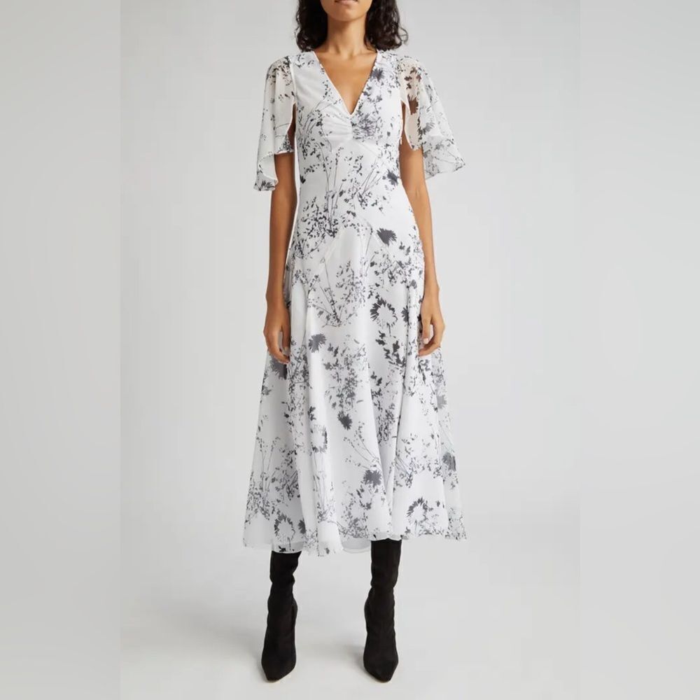 Victoria Beckham Floaty Floral Print Godet Midi Dress size 0